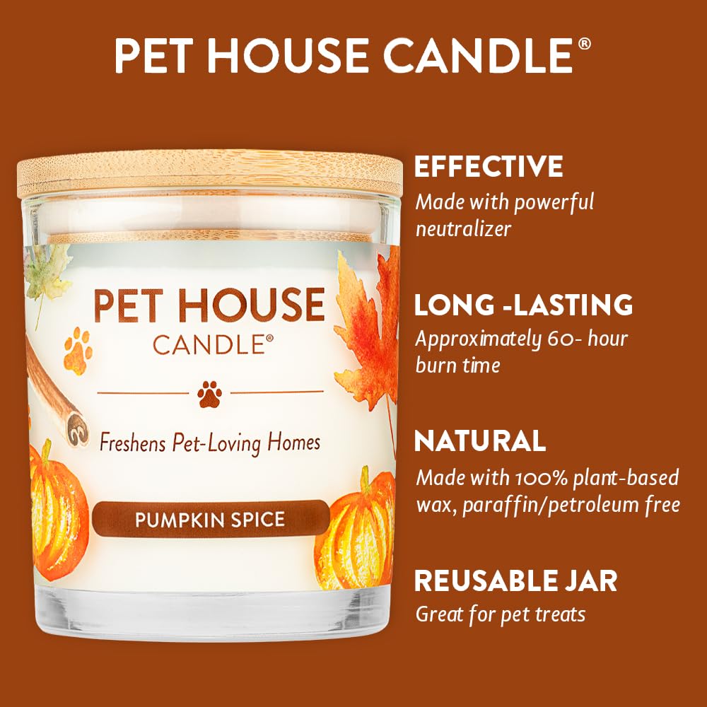 One Fur All Pet House Pumpkin Pie Scented Candle 2 Pack - Plant-Based/Soy, Long Lasting, Odor Eliminating